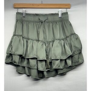 Aerie Sweet N' Silky Tiered Ruffle Mini Skirt Olive Green Small Whimsy Western